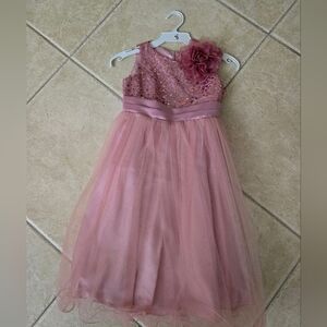 Pink Sequin Dress with Floral Detail/New